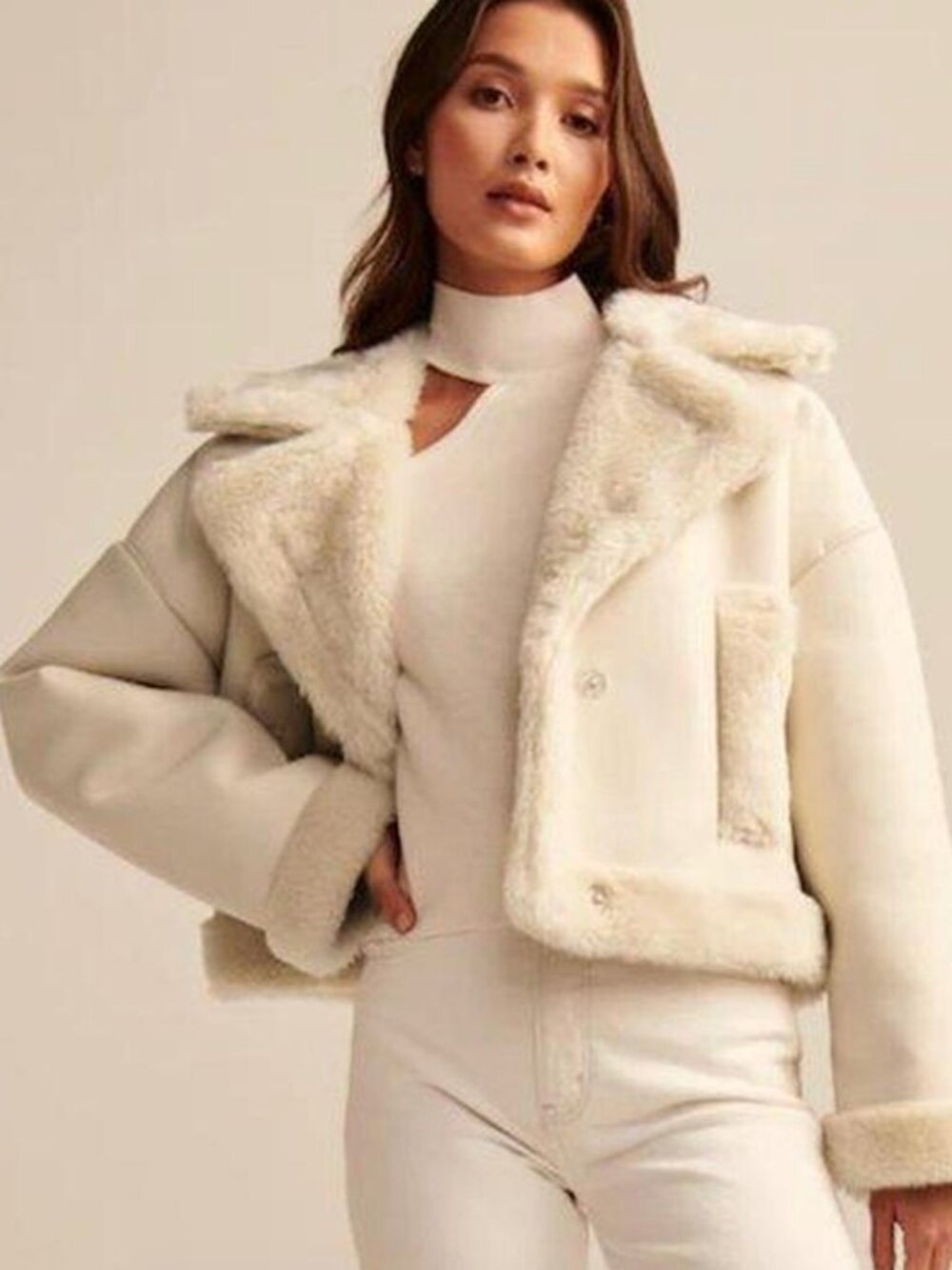 Abercrombie & Fitch Cream Teddy Jacket